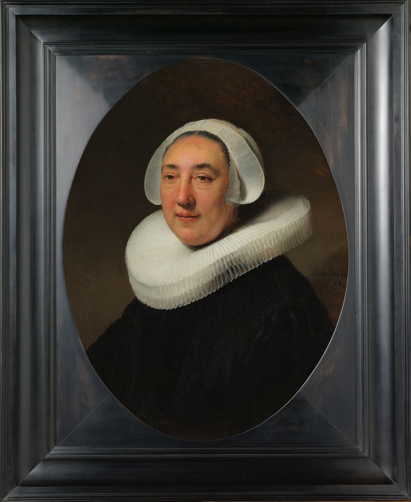 Retrato de Haesje Jacobsdr van Cleyburg, óleo sobre panel de Rembrandt van Rijn