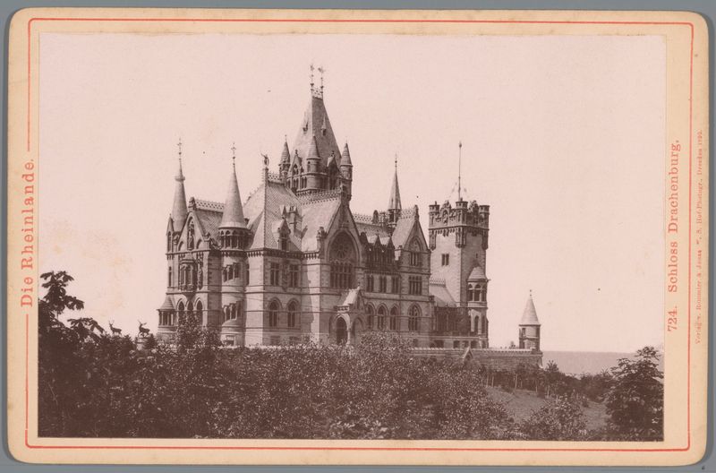 Paisaje con el castillo Drachenburg, óleo sobre lienzo de un artista desconocido