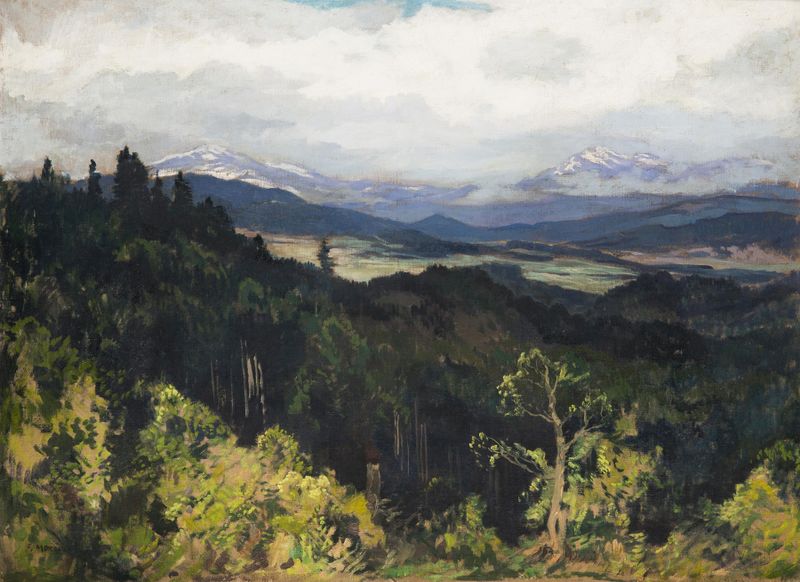 Landscape with blossoms and greenery by Gustav Macoun, oil painting