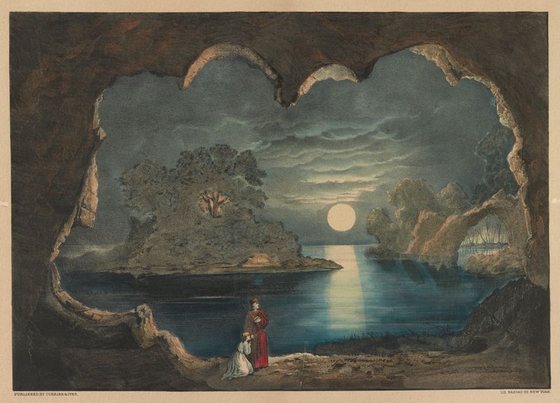 Lago sereno al anochecer de Currier & Ives, medio desconocido