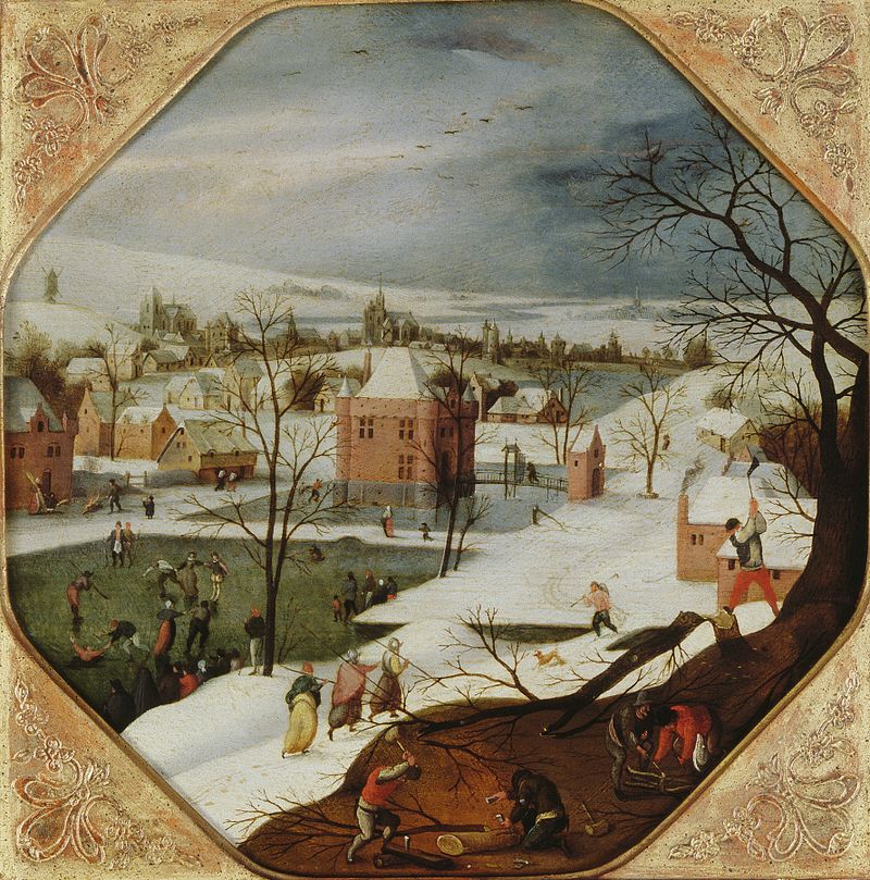 Winter landscape with cottages and snow by Abel Grimmer, oil painting