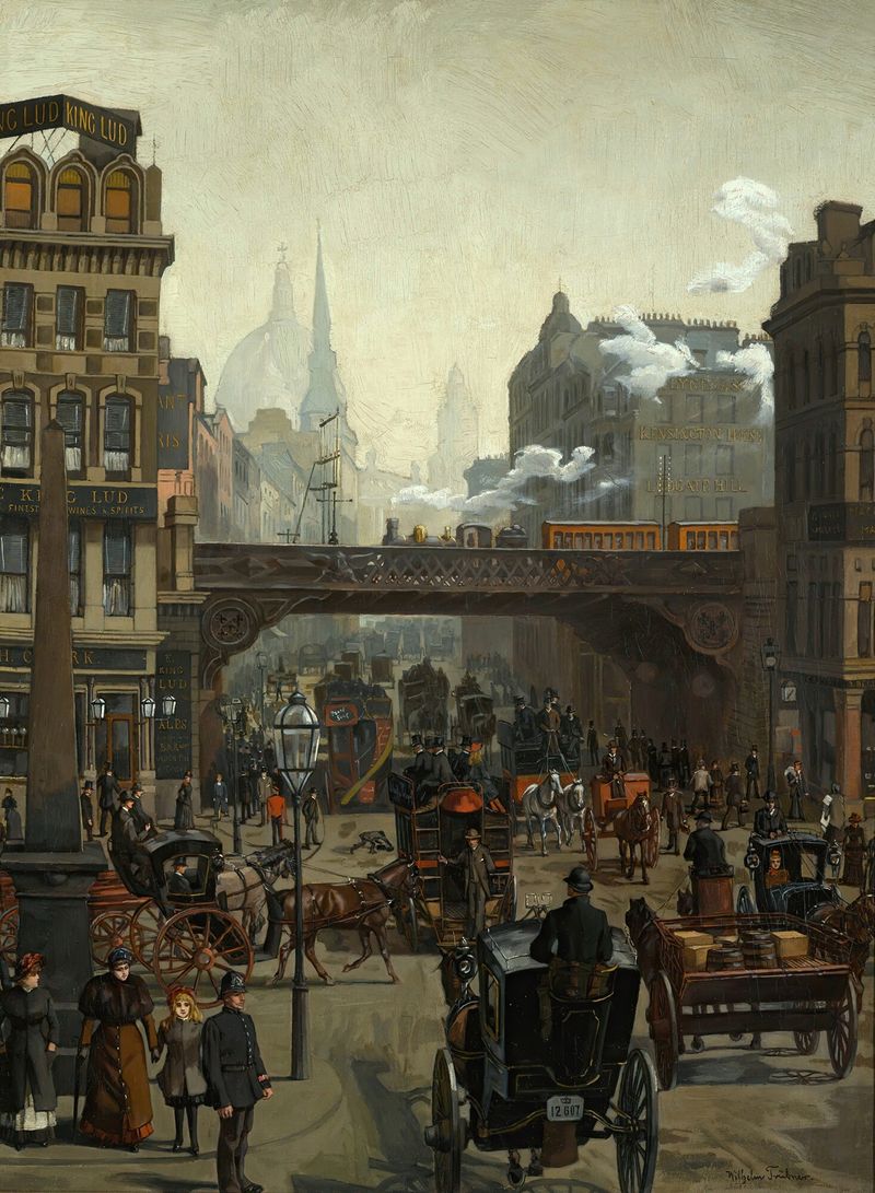 Architecture of Ludgate Hill, London by Wilhelm Trübner, oil painting
