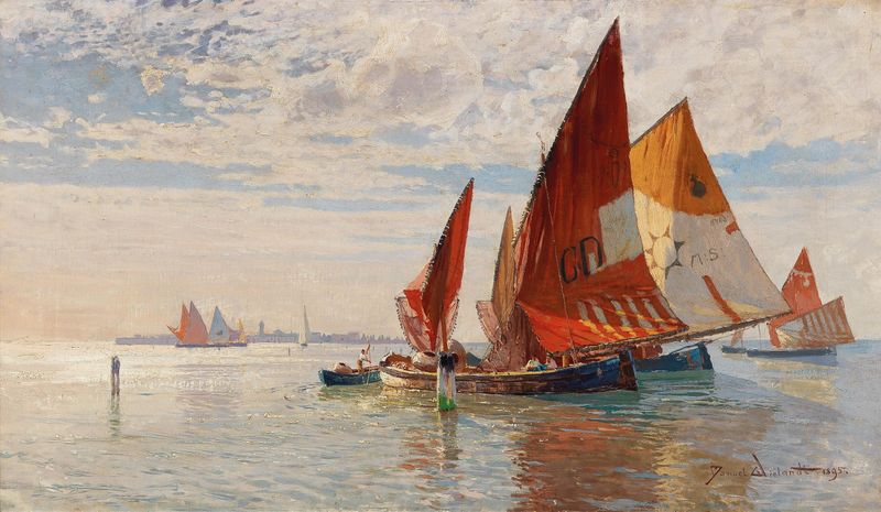 Fishermen in the Venetian Lagoon, oil painting by Manuel Wielandt