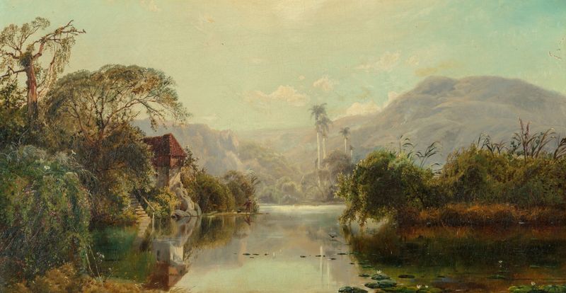 Landscape oil painting by Edmund Darch Lewis depicting Cuba with sunlight and greenery.