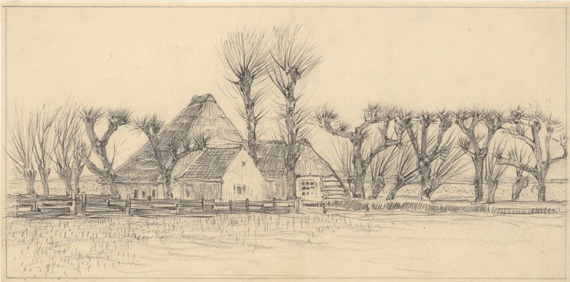 Rural landscape with a farmhouse and sunlight, oil on canvas by Jacobus Gerardus Veldheer