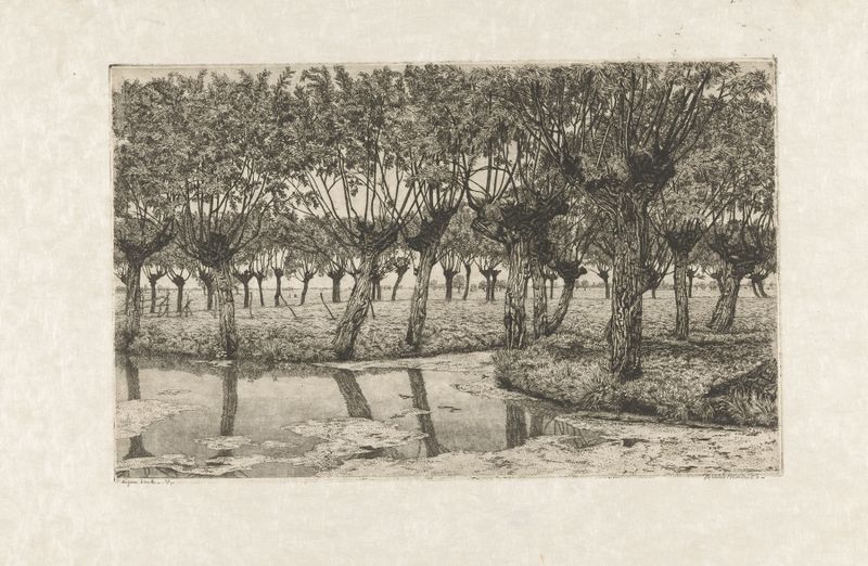 Landscape with gnarled willow trees by Arend Hendriks, oil painting