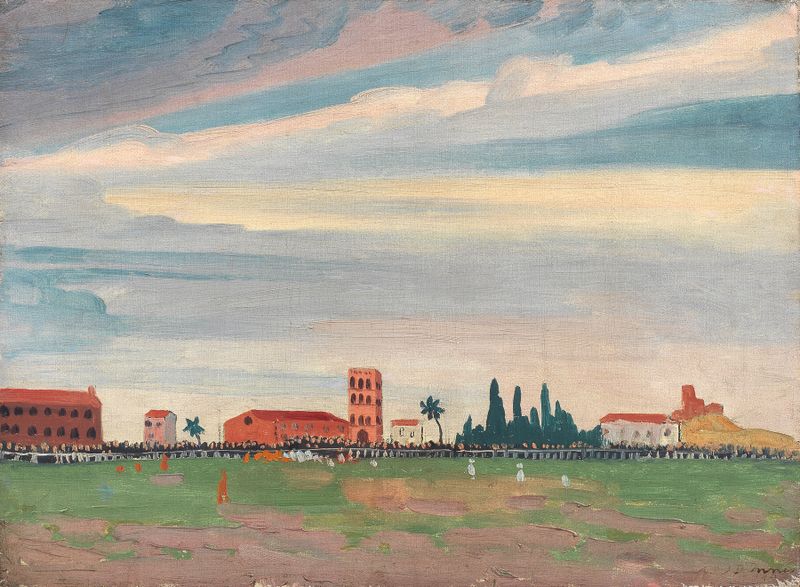 Football match scene by James Dickson Innes, Post-Impressionism