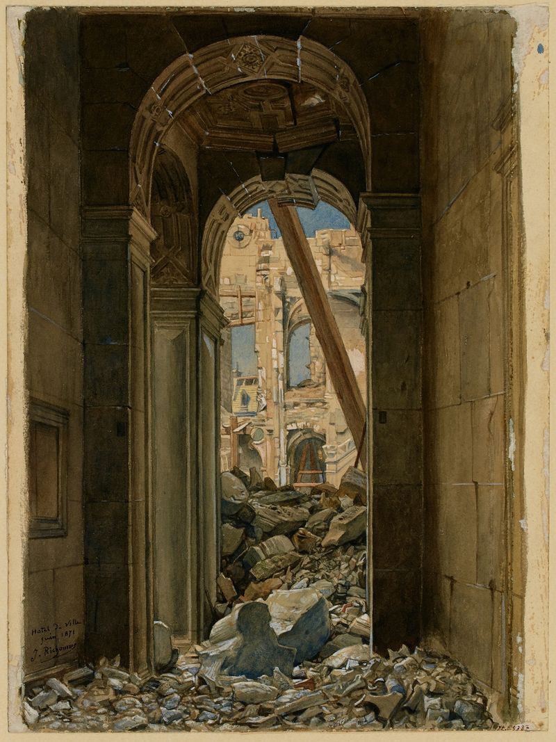 Ruins of Hôtel de Ville in an oil painting by Jules Richomme
