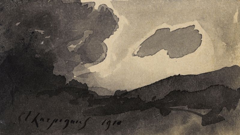 Paisaje al atardecer de Henri-Joseph Harpignies con colinas onduladas y colores vibrantes.