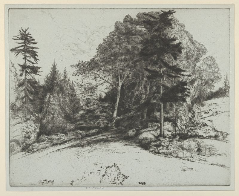 Paisaje con colinas y brillo del crepúsculo, pintura al óleo de Ernest Haskell