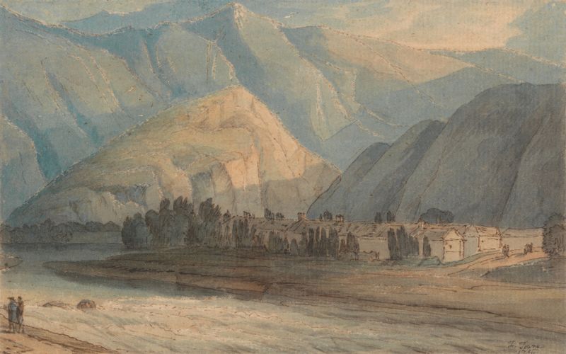 Landscape of The Grange at the Head of Keswick Lake by Francis Towne, oil painting