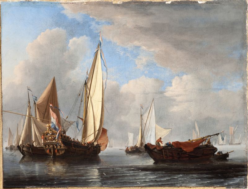 A Yacht and Other Vessels in a Calm, oil painting by Willem van de Velde the Younger