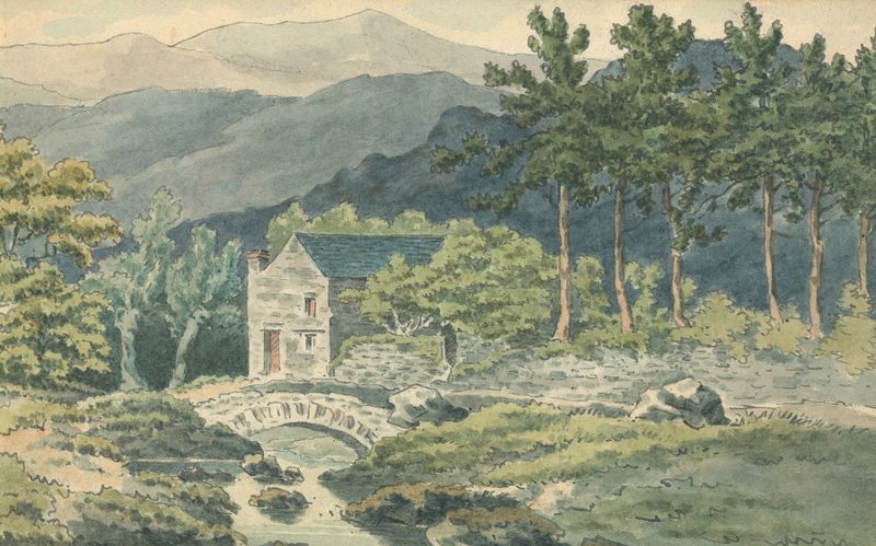 Duas Casas ao Longo de uma Estrada nas Montanhas de Thomas Bradshaw, pintura a óleo