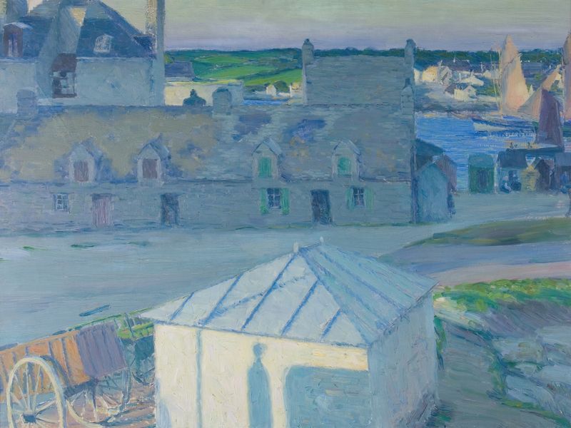 Marine scene with boats on water, oil painting by Max Kurzweil, 1900
