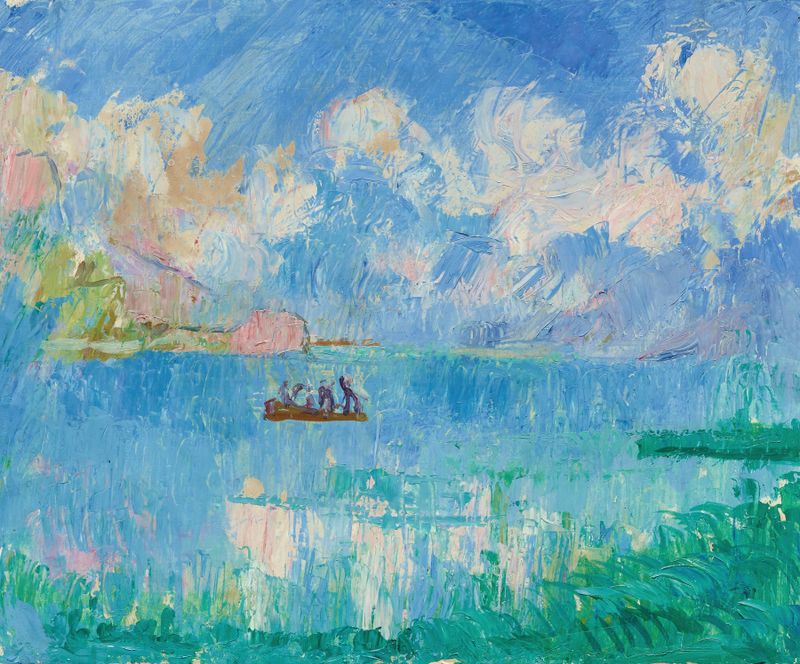 Figurative scene of a fisherman by Giovanni Giacometti, oil painting