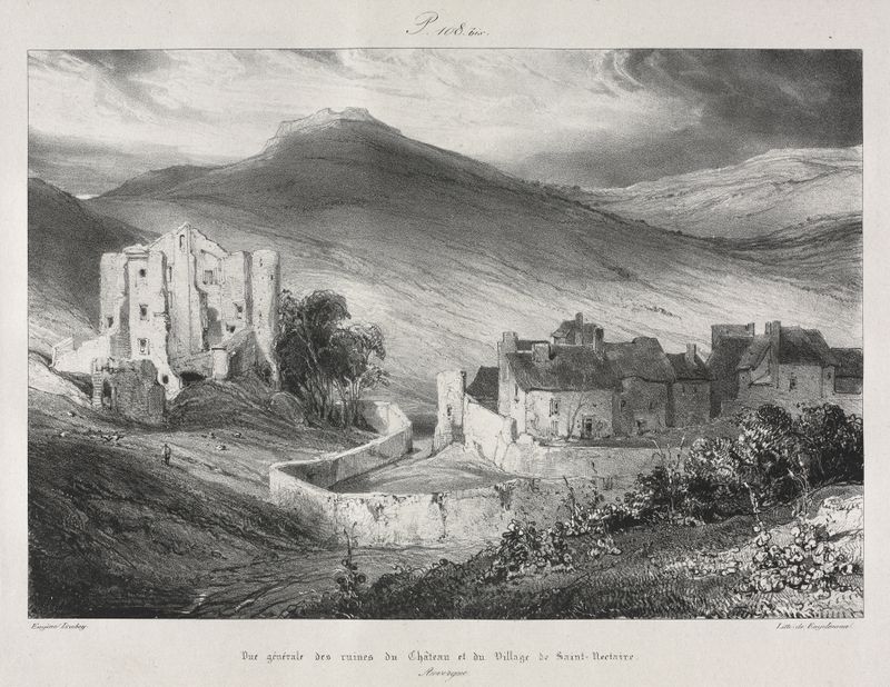 Ruines du château et du village de Saint Nectaire, óleo sobre tela de Eugène Isabey