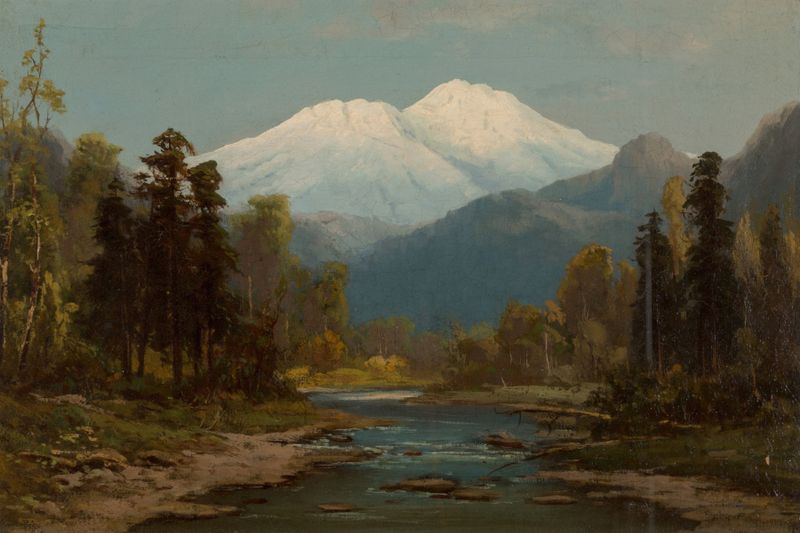 Paisagem de Mount Shasta, Califórnia por Frederick Schafer, pintura a óleo