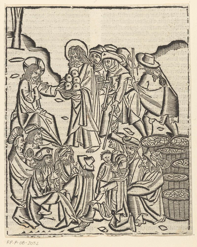 Cena religiosa com pães e peixes, papel de Master of Delft
