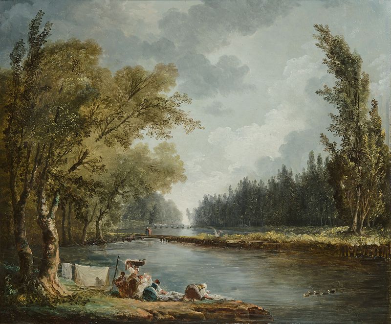 La Marne à Charenton et Le moulin à Charenton de Hubert Robert, pintura al óleo de un paisaje fluvial.