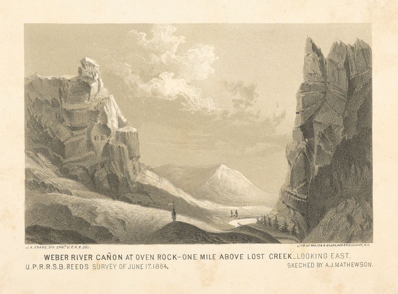 Landscape depicting Weber River Canon at Oven Rock by Joseph F. Knapp, 1864.