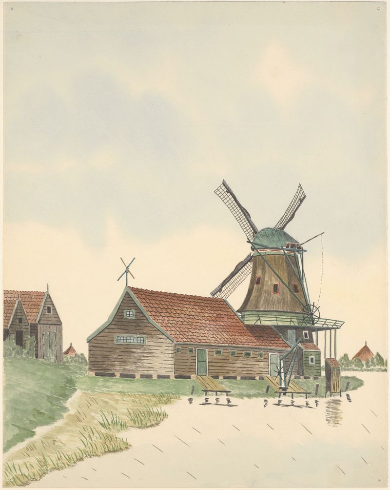 Paisagem com moinho ao anoitecer de Johannes Nicolaas Eijman, pintura a óleo