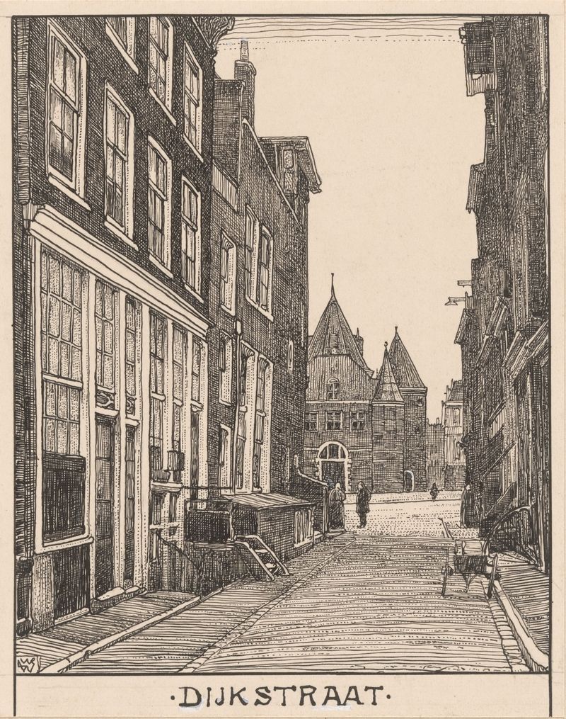 Dijkstraat te Amsterdam de Willem Wenckebach, realismo, representando una escena callejera tranquila.