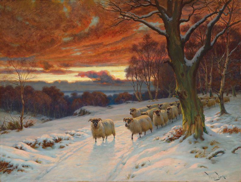 Paisaje invernal con árboles, pintura al óleo de Wright Barker