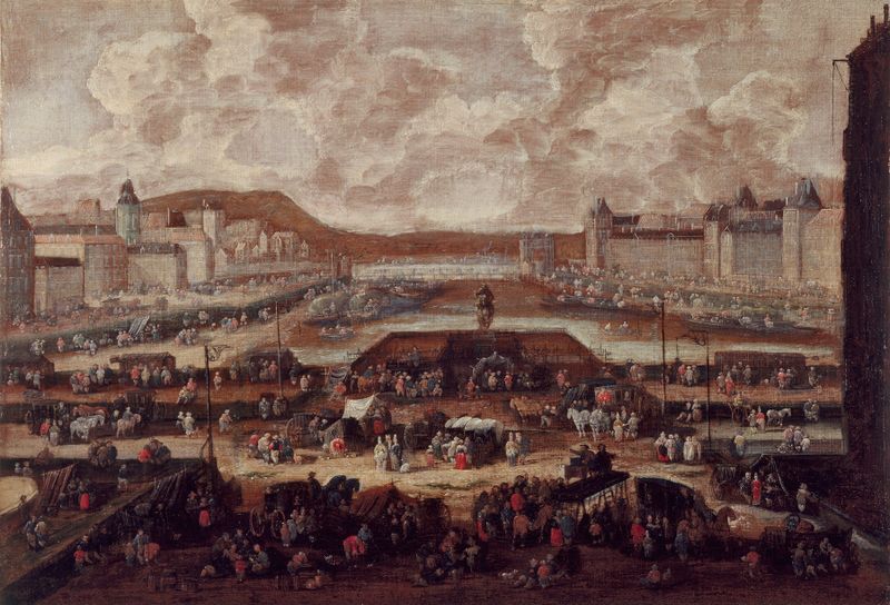 Le Pont-Neuf, la Seine et le Louvre by Pieter Casteels, oil on canvas depicting a Parisian landscape.