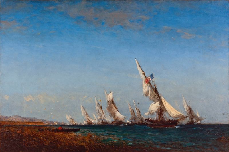 Rentrée de pêcheurs à Martigues by Félix Ziem, oil on canvas depicting fishermen returning at sunset.