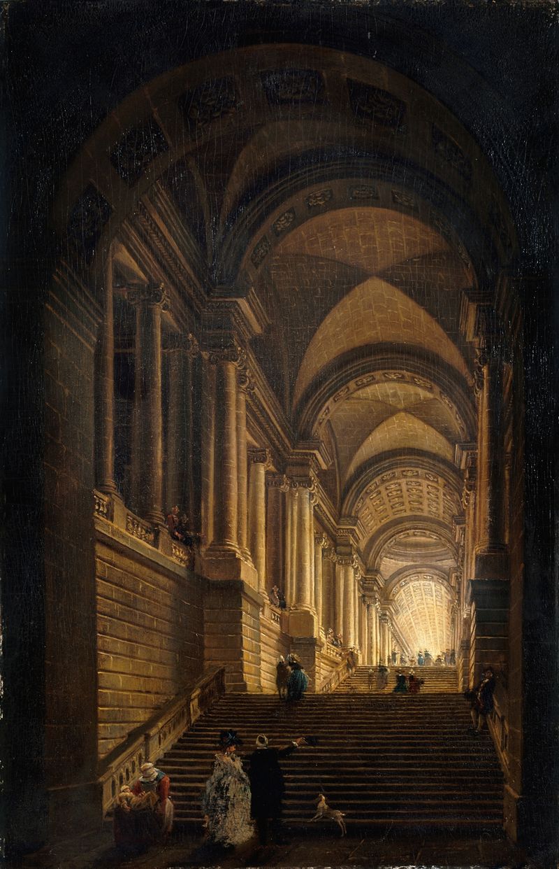 Interior rococó con una escalera y luz de Pierre-Antoine Demachy
