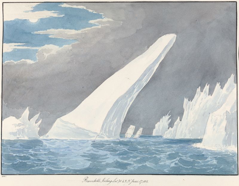Remarkable Iceberg de Charles Hamilton Smith, acuarela sobre papel que representa un iceberg iluminado por la luz.