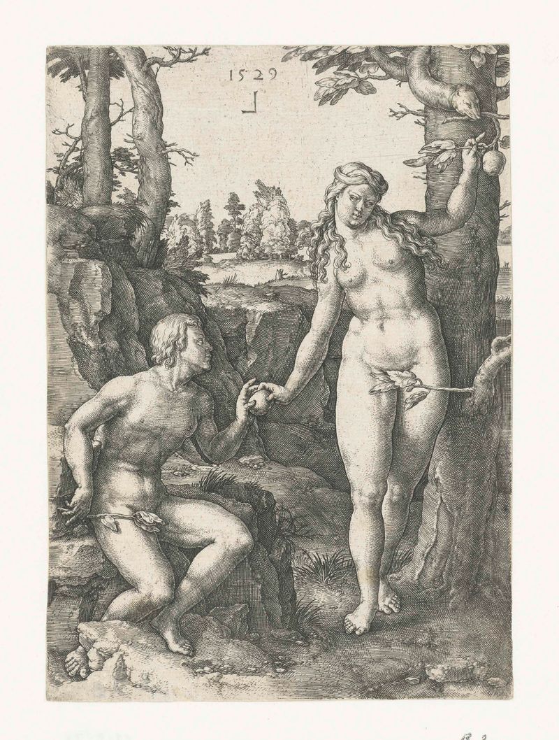 Engraving by Lucas van Leyden depicting Eve in De zondeval