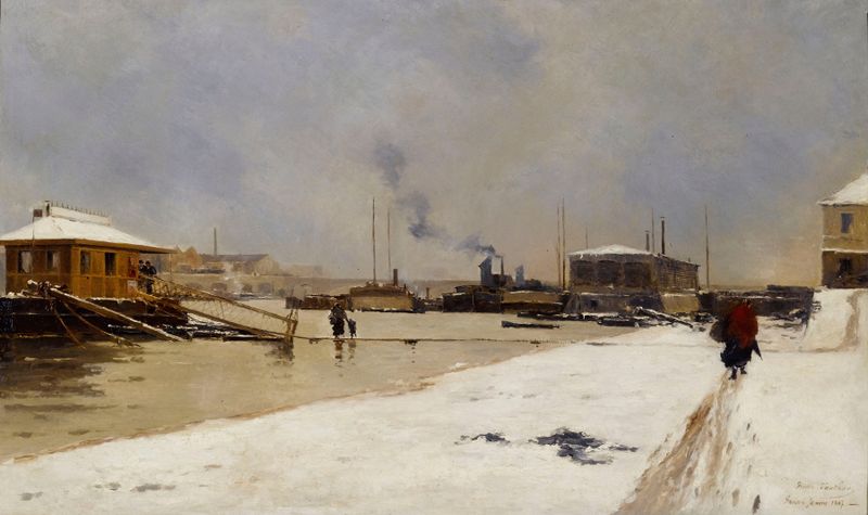 Landscape depicting a river flood by Pierre Vauthier, Impressionism