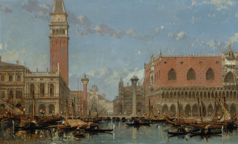 Piazza de San Marcos desde el canal, Venecia por David Roberts, pintura al óleo