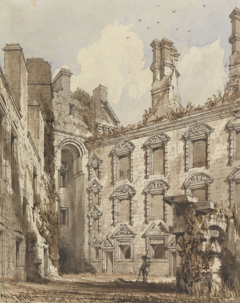 Court Yard of Caerlaverock Castle, watercolor on paper by Robert William Billings