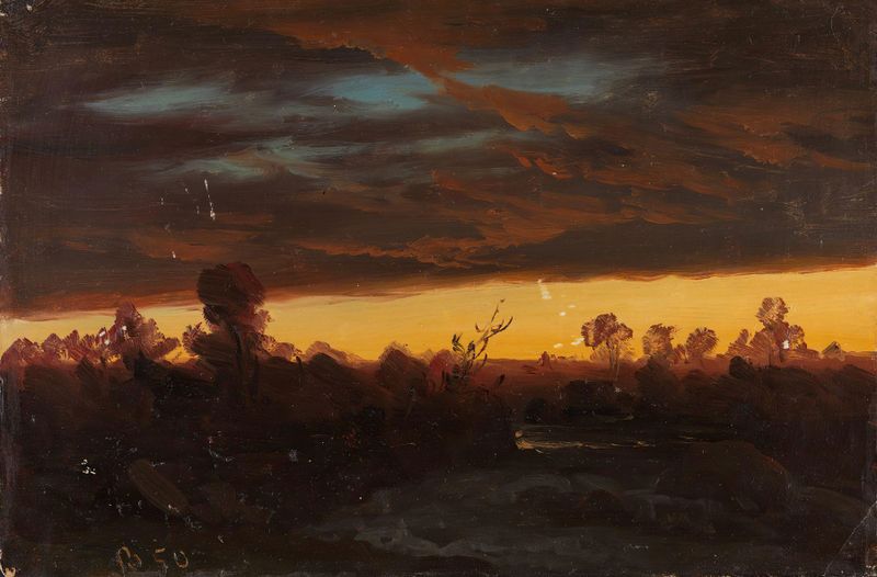 Cloud Study by Knud Baade, depicting dynamic clouds in an oil painting.