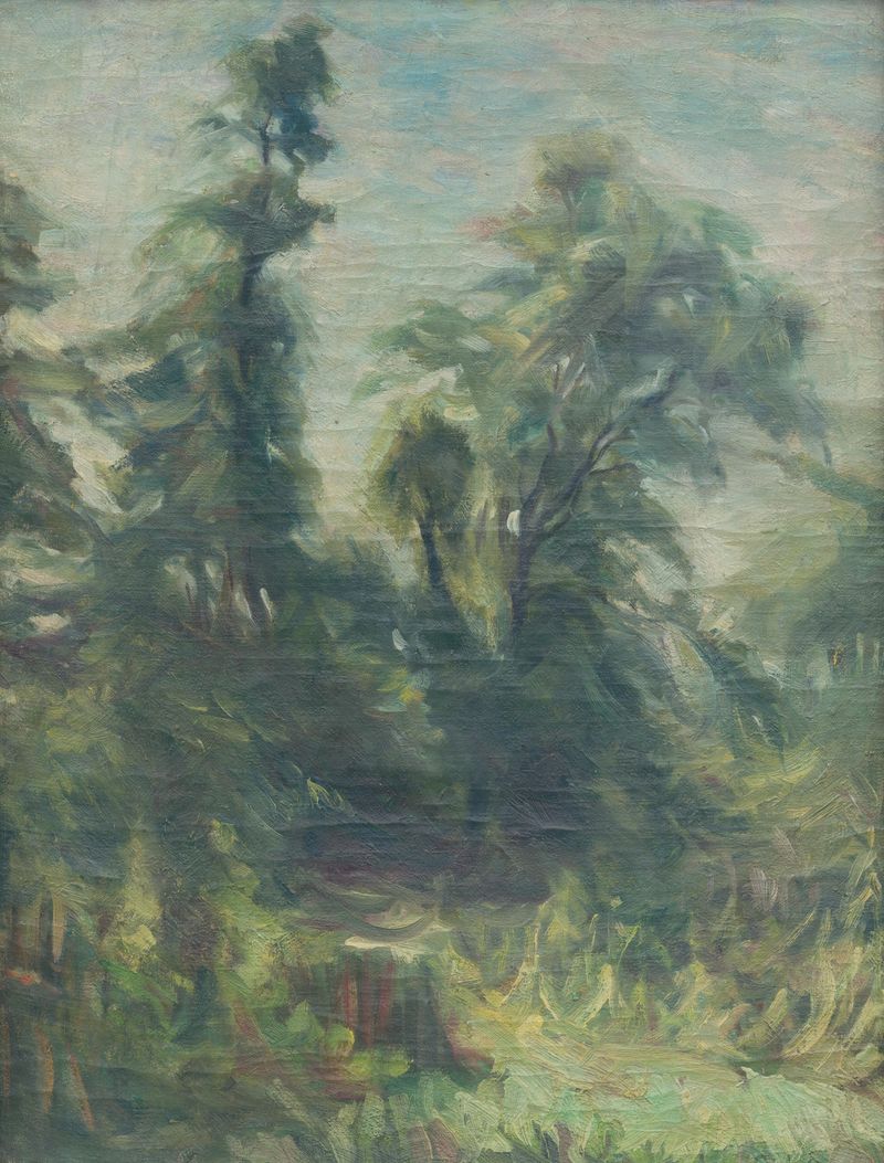 Expresionismo abstracto de Jozef Arpád Murmann, pintura al óleo con remolinos vibrantes y energía.