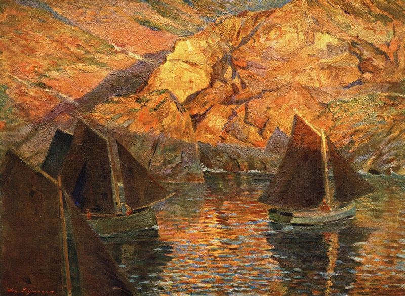 Abendsonne (Bretagne) by Wilhelm Ludwig Lehmann, oil painting depicting a sunset over the sea