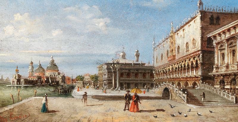 Venice, the Riva degli Schiavoni by Marco Grubas, landscape with canals and sunset reflections.