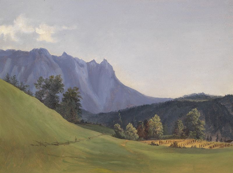 Sengsengebirge de Anton Hansch, óleo sobre lienzo que representa un paisaje vibrante con colores en espiral.