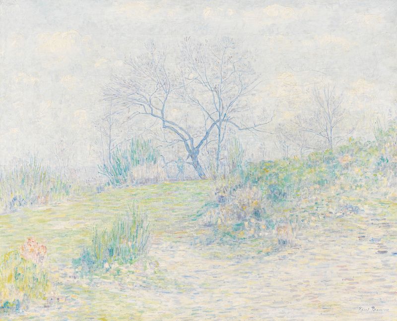 Bäume im Frühling de Paul Baum, óleo sobre lienzo que representa árboles y flores en primavera.