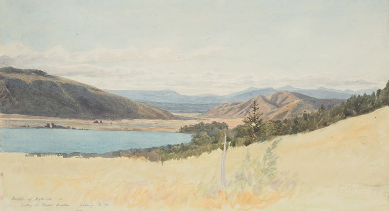 Landscape of Outlet of Rotoiti and Valley of the Upper Buller by James Crowe Richmond, oil painting