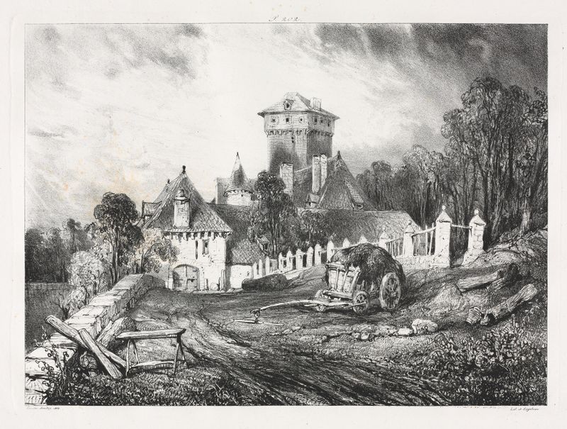 Paisagem com Château de Pesteil de Eugène Isabey, pintura a óleo