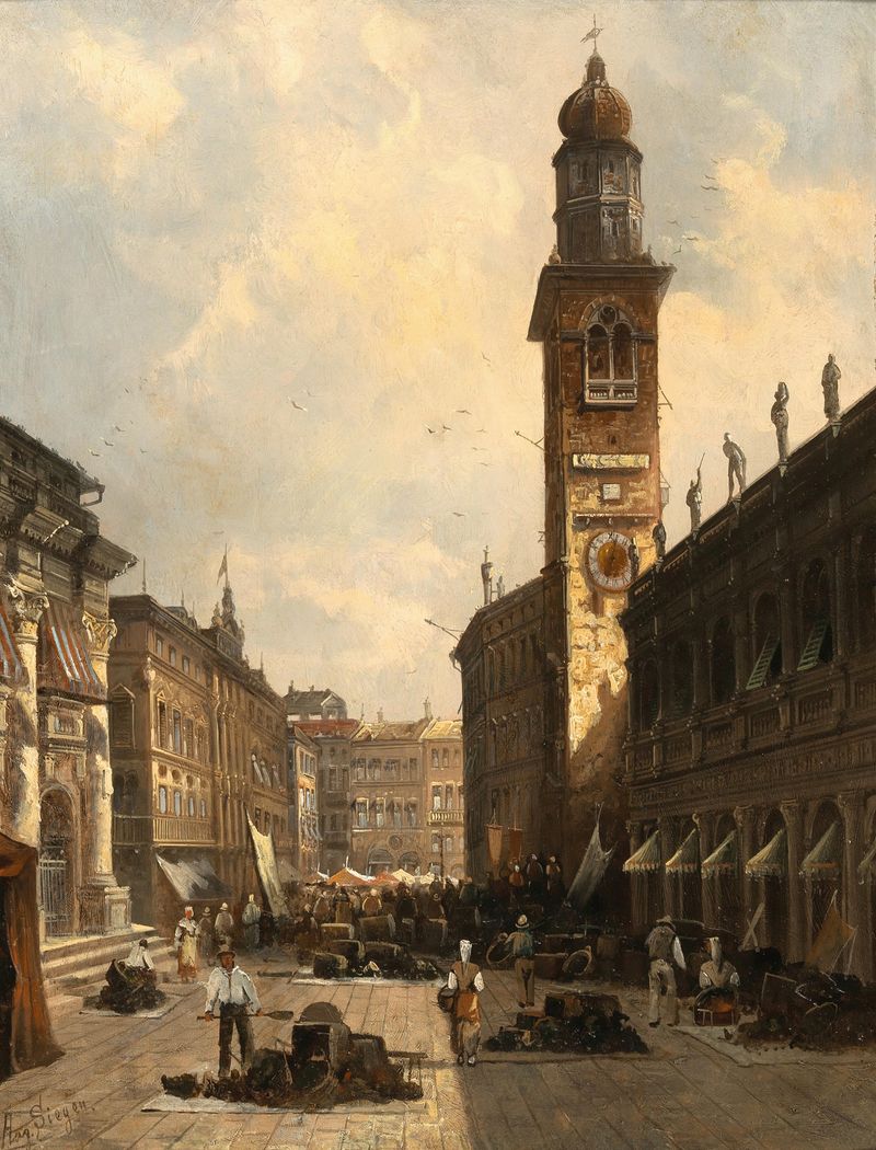 Piazza dei Signori, Vicenza, oil on canvas by August Von Siegen