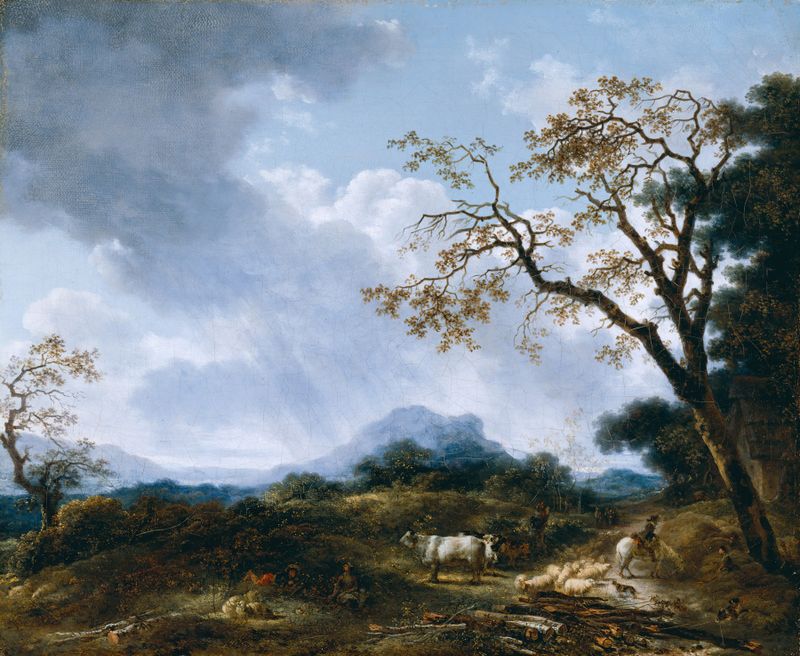 Landscape With Passing Shower, oil on canvas by Jean-Honoré Fragonard, featuring storm clouds and sunlight.
