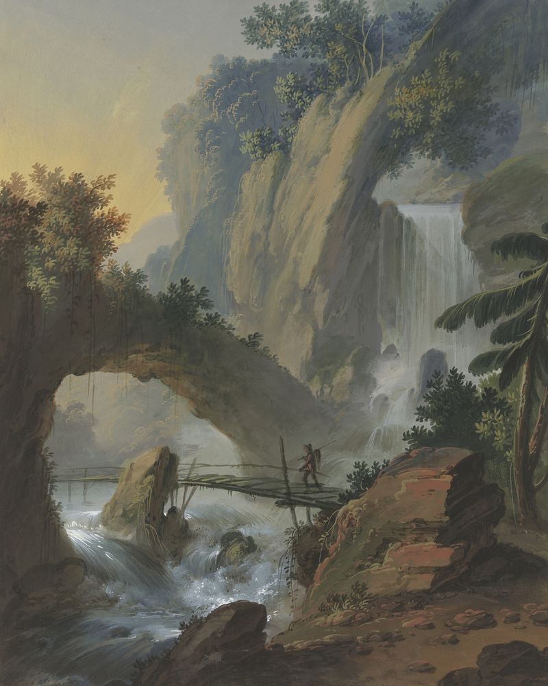 Cascada y rocas en estilo Romanticismo de Johann Jakob Schillinger