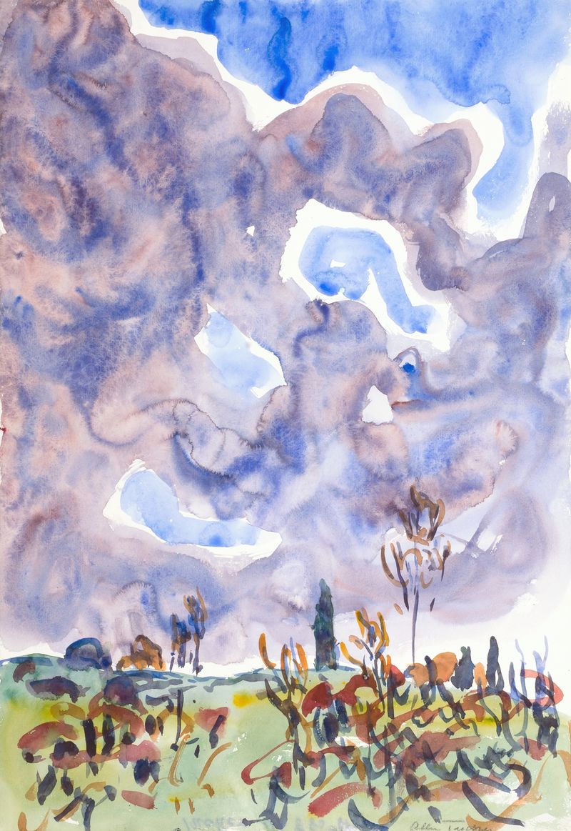 Paisaje con nubes, acuarela sobre papel de Allen Tucker