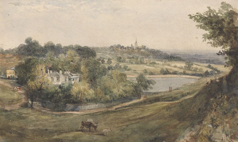 Vale of Health – Hampstead de John Thomas Smith, óleo sobre tela que retrata colinas onduladas e um vale tranquilo.