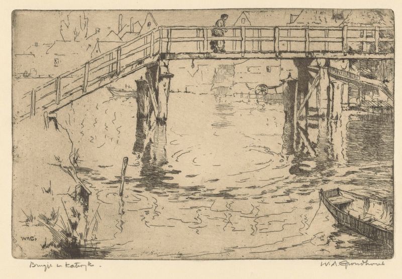 Paisaje con un puente sobre el agua, pintura al óleo de Willem Adrianus Grondhout