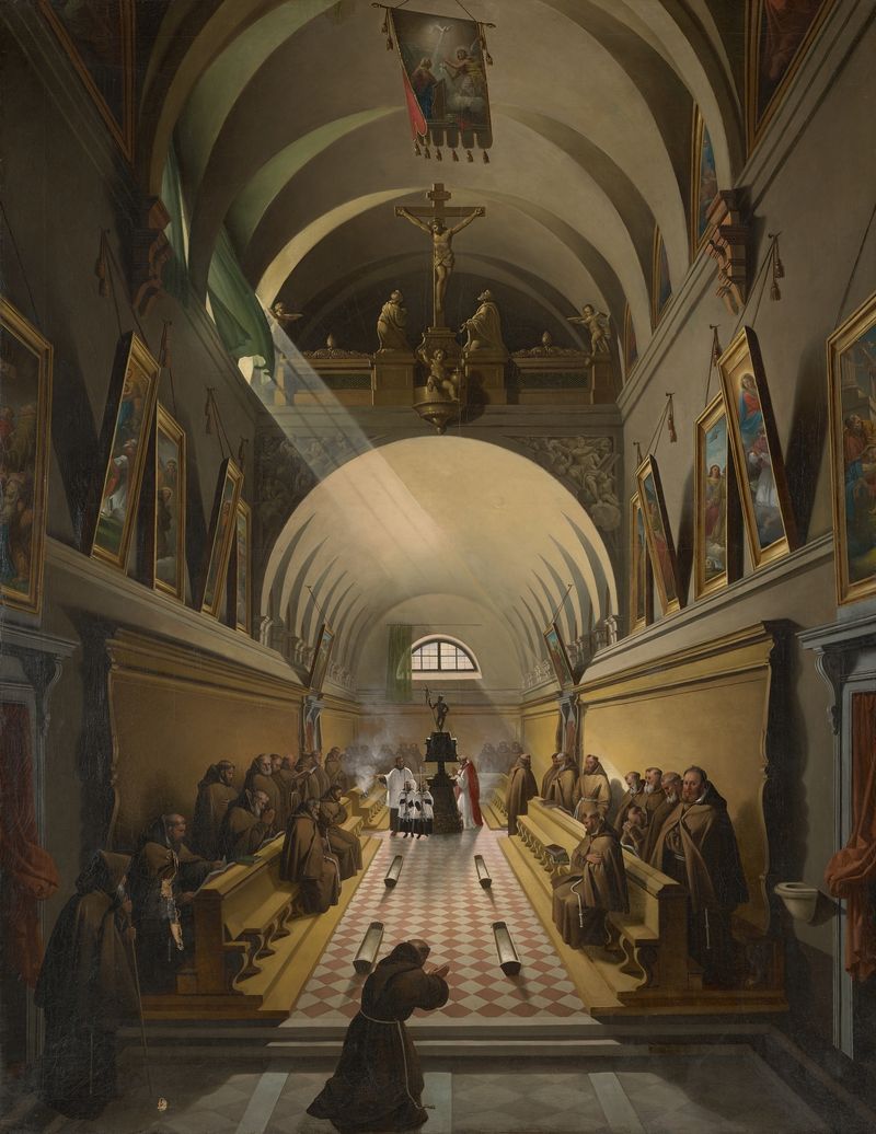 Interior of a Capuchin Convent, oil on canvas by François-Marius Granet